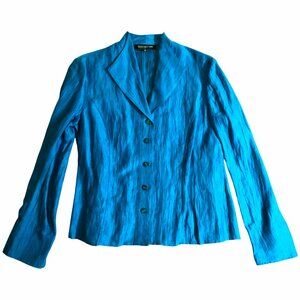 Jones New York Petite Women's Blue Button Up Long Sleeve Nylon Blend Blouse 8P